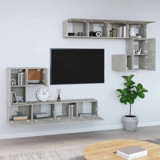 The Living Store TV-meubelset - Betongrijs - 30.5 x 30 x 30 cm (S) 60 x 30 x 30 cm (M) 80 x 30 x 30 cm (L) - Bewerkt