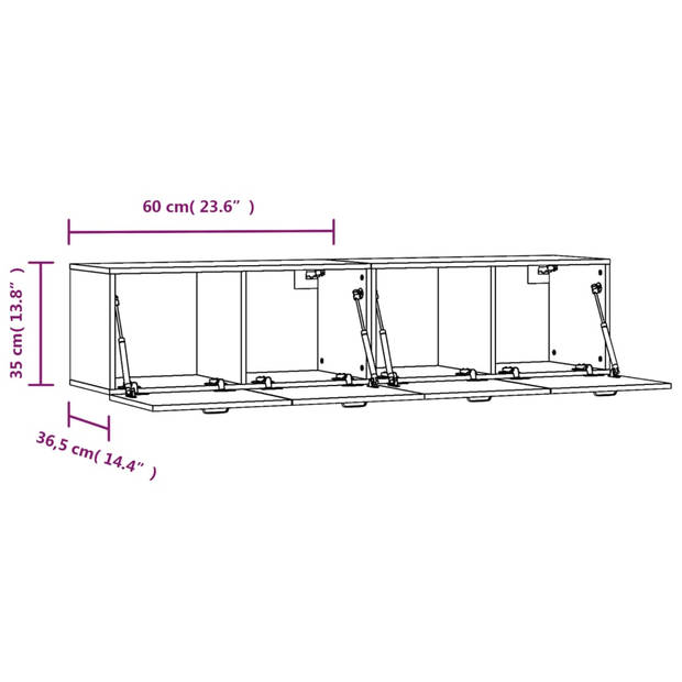 vidaXL Wandkasten 2 st 60x36,5x35 cm bewerkt hout hoogglans wit