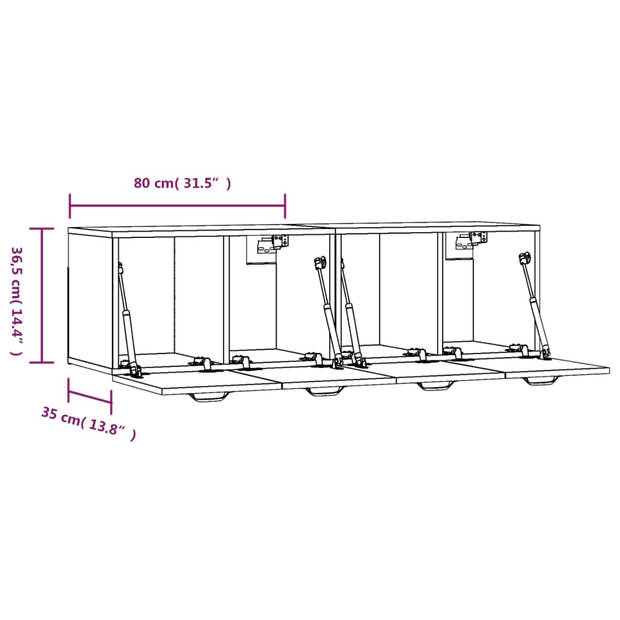 vidaXL Wandkasten 2 st 80x35x36,5 cm bewerkt hout betongrijs