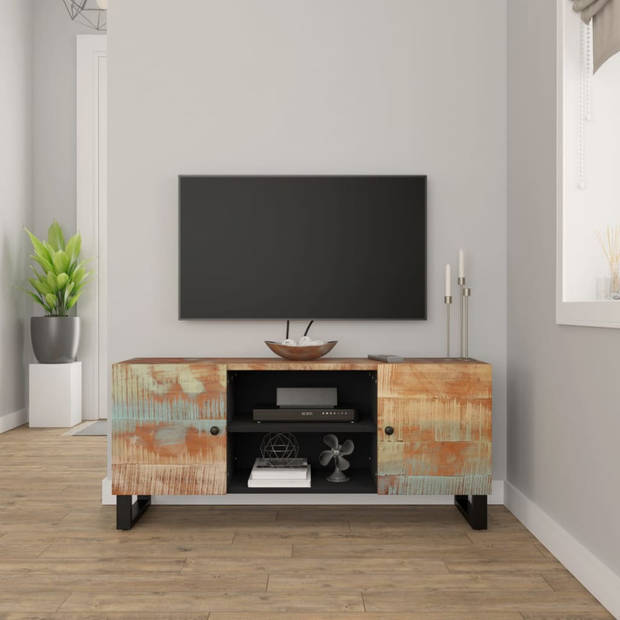 The Living Store TV-meubel Industrieel - 105 x 33 x 46 cm - Massief gerecycled hout - Opbergruimte - Stevig blad