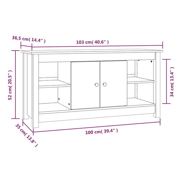 The Living Store Tv-kast Grenenhout - 103 x 36.5 x 52 cm - Zwart