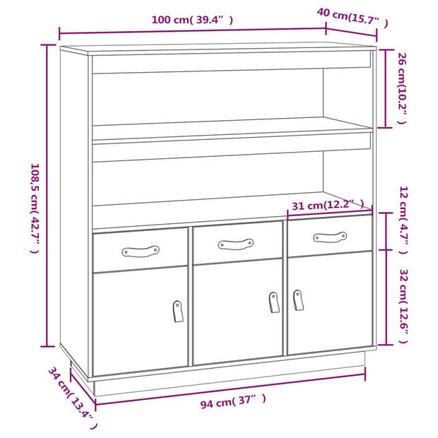 The Living Store Houten dressoir - 100 x 40 x 108.5 cm - Massief grenenhout