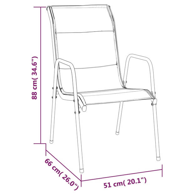 vidaXL Tuinstoelen 6 st staal en textileen zwart