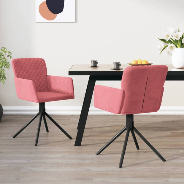 vidaXL Eetkamerstoelen draaibaar 2 st fluweel roze