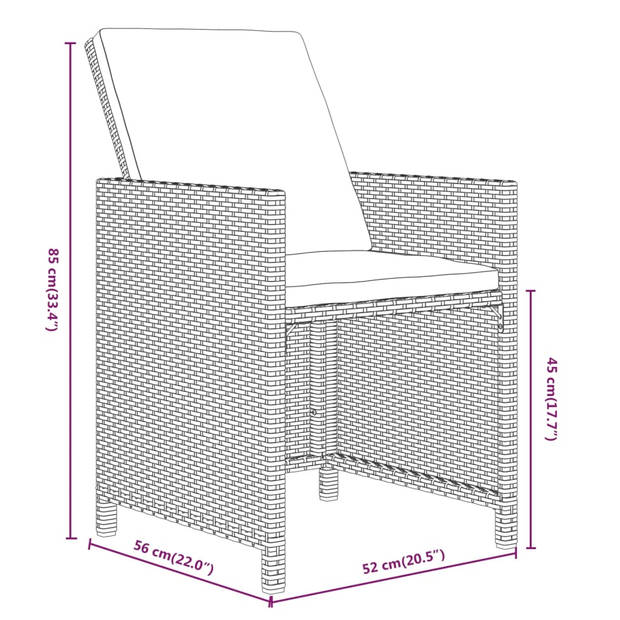 The Living Store Tuinset - Poly Rattan - Zwart - 331 x 107 x 74 cm - Inklapbare stoelen - Dikke zit- en rugkussens -
