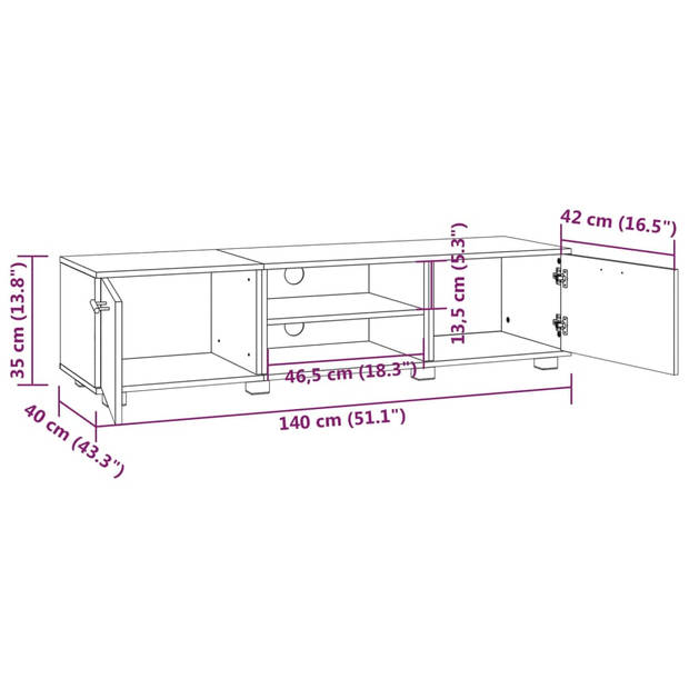 The Living Store TV-meubel - Gerookt Eiken - 140 x 40 x 35 cm - Met Opbergruimte