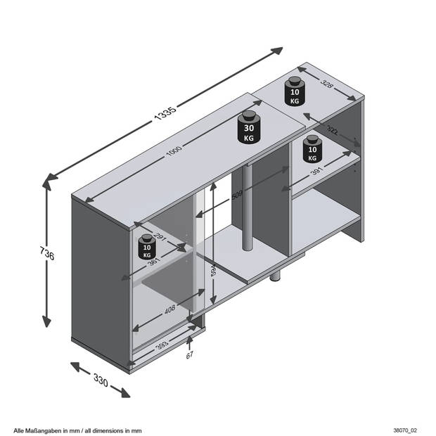 FMD Hoekkast modulair met open schap wit