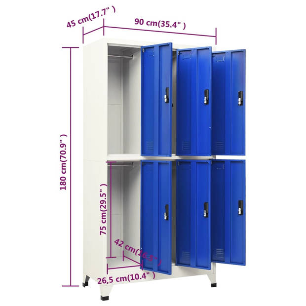 vidaXL Lockerkast 90x45x180 cm staal grijs en blauw