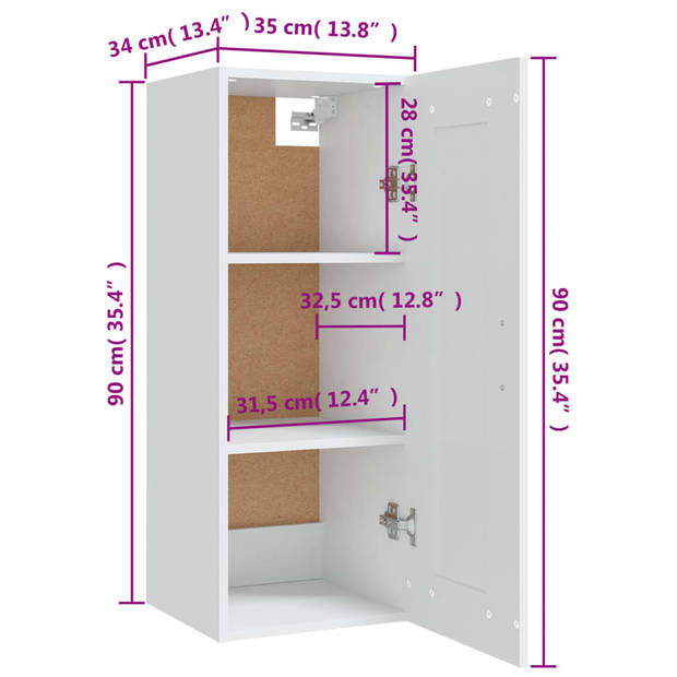 vidaXL Hangkast 35x34x90 cm bewerkt hout wit