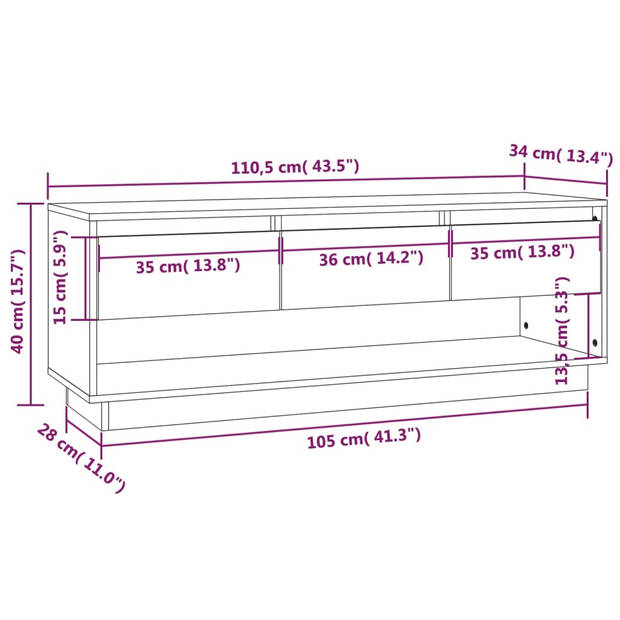 The Living Store - TV-meubel - Hout - 110.5 x 34 x 40 cm - Grijs