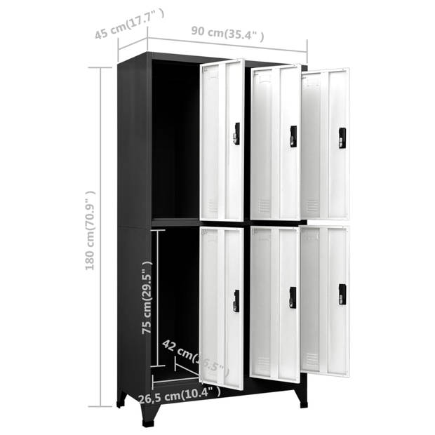 vidaXL Lockerkast 90x45x180 cm staal antracietkleurig en wit