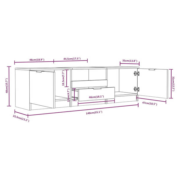 The Living Store TV-meubel - Trendy - Tv-meubels - Afmeting- 140 x 35 x 40 cm - Kleur- Grijs sonoma eiken