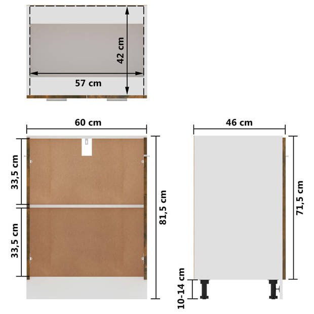 vidaXL Onderkast 60x46x81,5 cm bewerkt hout gerookt eikenkleurig