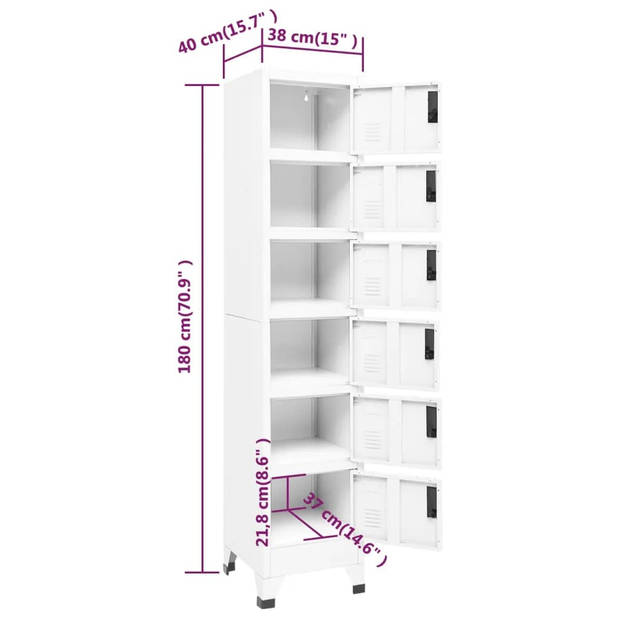 vidaXL Lockerkast 38x40x180 cm staal wit