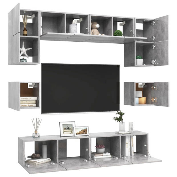 The Living Store TV Meubelset - Betongrijs - 80 x 30 x 30 cm - Spaanplaat