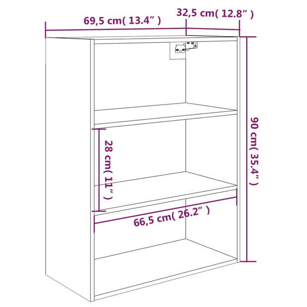 vidaXL Hangkast 69,5x32,5x90 cm bruin eikenkleur