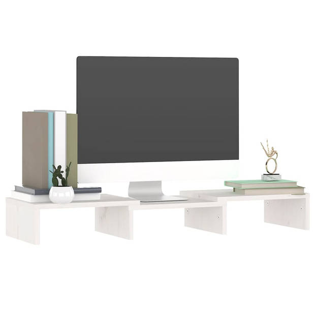 vidaXL Monitorstandaard 60x24x10,5 cm massief grenenhout wit