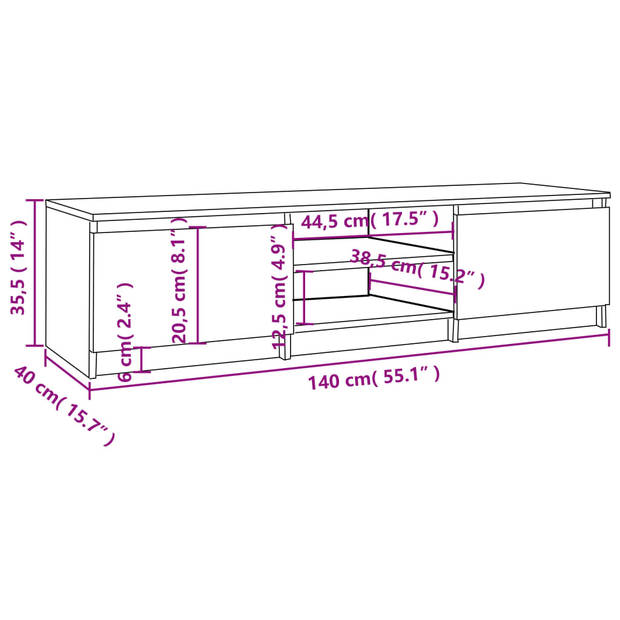 vidaXL Tv-meubel 140x40x35,5 cm bewerkt hout gerookt eikenkleurig