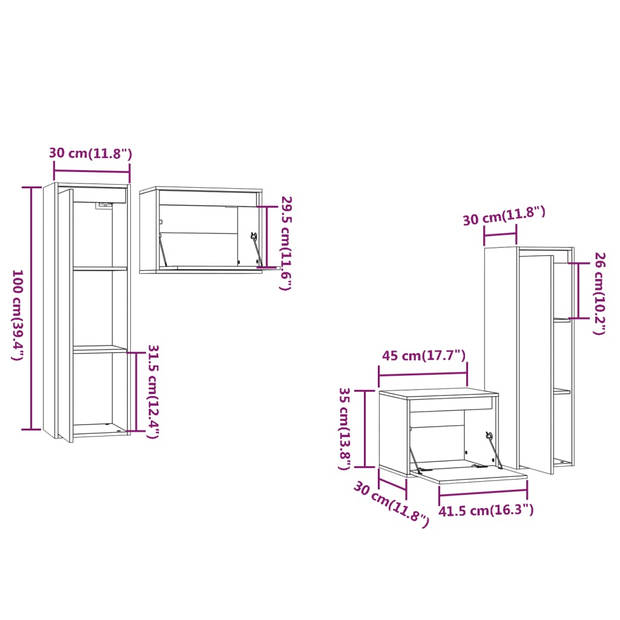 The Living Store Televisiemeubel Hangkast - 45x30x35 cm - 30x30x100 cm - Massief grenenhout - Wit