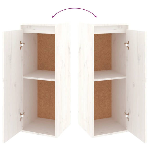 The Living Store Wandkasten - Massief grenenhout - Wit - Set van 3x 80x30x35cm - 1x 30x30x80cm