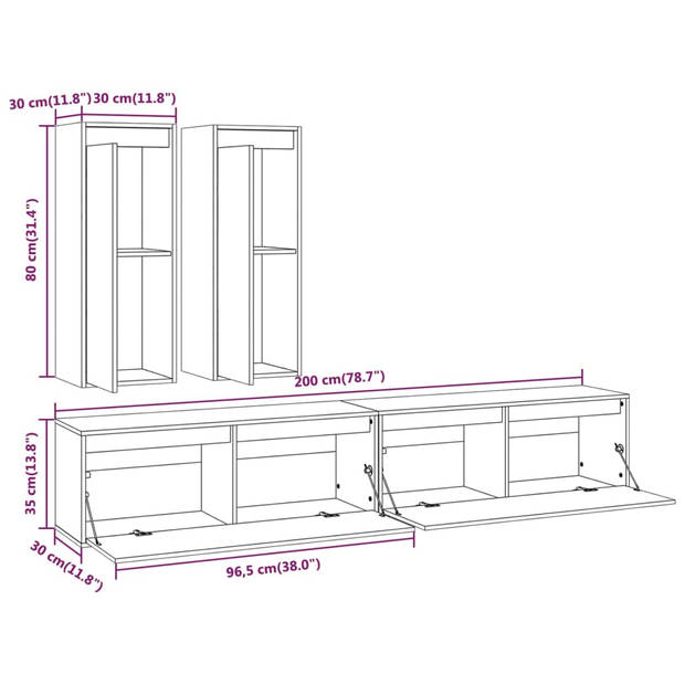 The Living Store Televisiemeubels Classique - 100 x 30 x 35 cm en 30 x 30 x 80 cm - Massief grenenhout