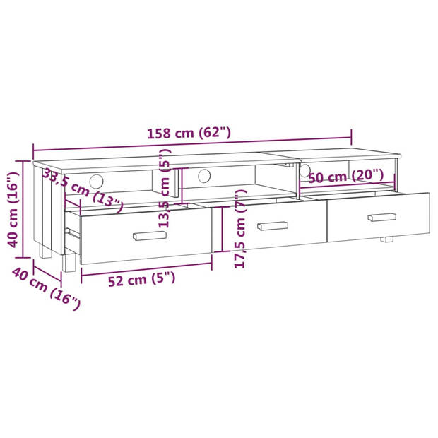 vidaXL Tv-meubel HAMAR 158x40x40 cm massief grenenhout honingbruin