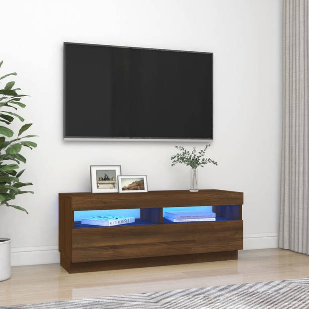 The Living Store Tv-meubel Trendy bruineiken - 100x35x40 cm - Met RGB LED