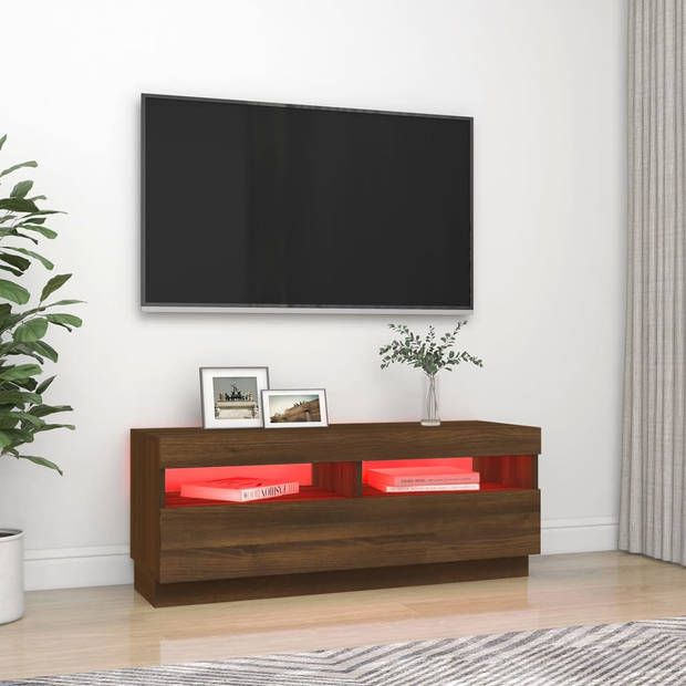 The Living Store Tv-meubel Trendy bruineiken - 100x35x40 cm - Met RGB LED