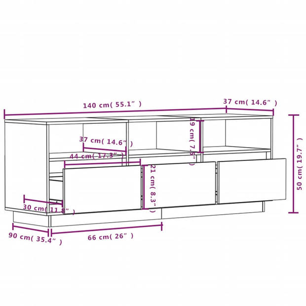 vidaXL Tv-meubel 140x37x50 cm massief grenenhout