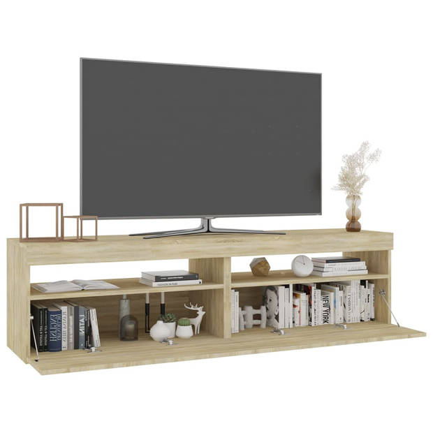 The Living Store tv-meubel - LED-verlichting - moderne stijl - voldoende opbergruimte - sonoma eiken - bewerkt hout -