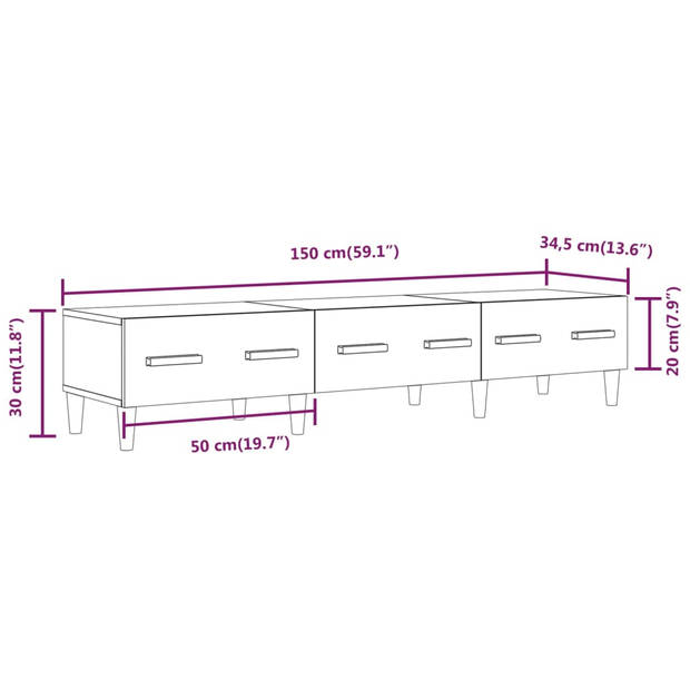 The Living Store TV-meubel X - Mediakast - 150 x 34.5 x 30 cm - Gerookt Eiken