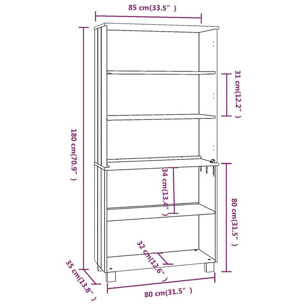 vidaXL Hoge kast HAMAR massief grenenhout wit