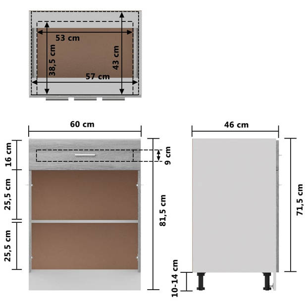 vidaXL Onderkast met lade 60x46x81,5 cm bewerkt hout grijs sonoma