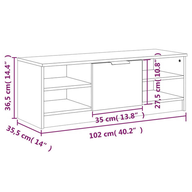 The Living Store TV-kast - Gerookt eiken - 102 x 35.5 x 36.5 cm - Stevig materiaal - voldoende opbergruimte