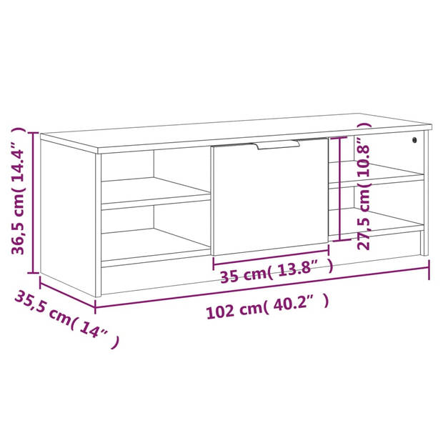 vidaXL Tv-meubel 102x35,5x36,5 cm bewerkt hout gerookt eikenkleurig