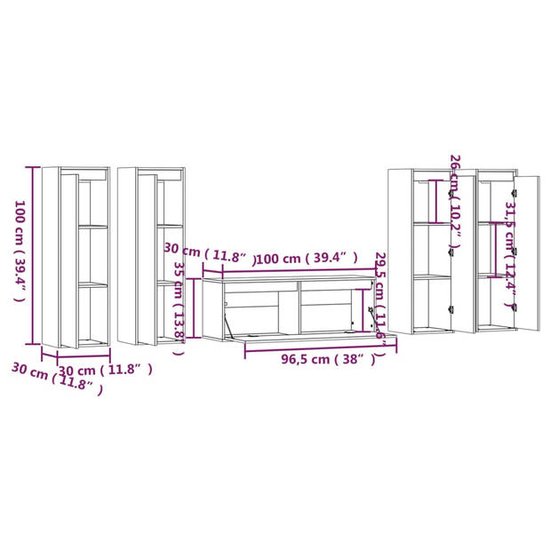 The Living Store Televisiemeubel - Grenenhout - 100x30x35 cm - Zwart