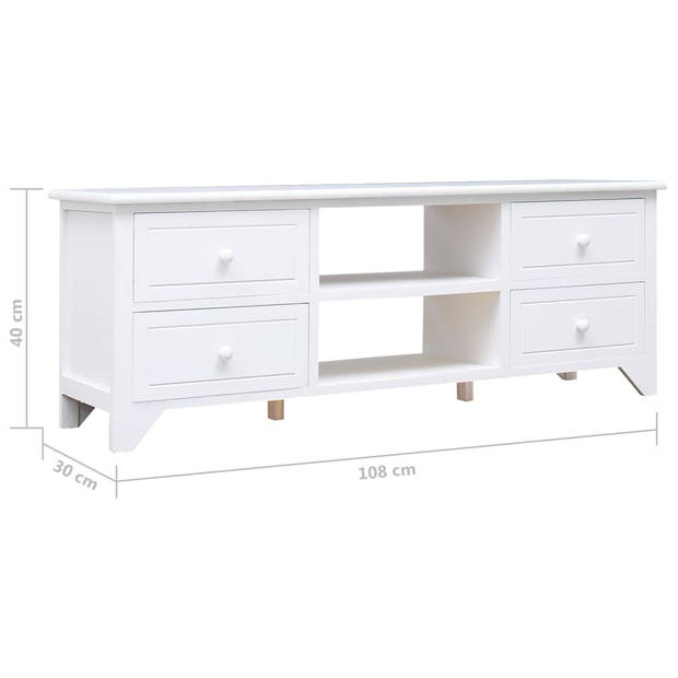 vidaXL Tv-meubel 108x30x40 cm massief paulowniahout wit