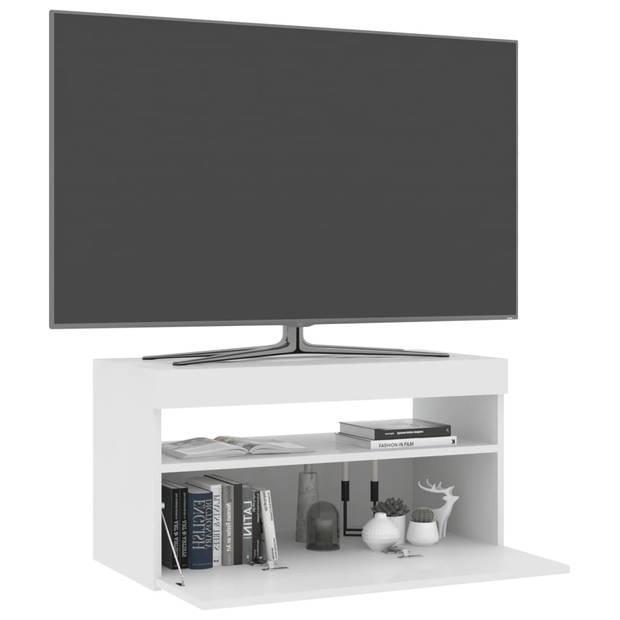 The Living Store TV-meubel LED-verlichting - bewerkt hout - 75x35x40 cm - wit