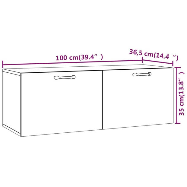 The Living Store Wandkast - Sonoma eiken - 100 x 36.5 x 35 cm - Hoge kwaliteit