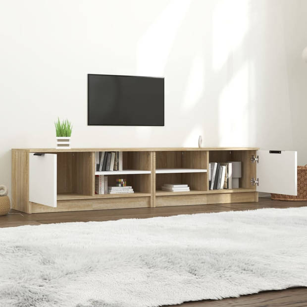 The Living Store TV-meubel Basic - 80 x 35 x 36.5 cm - wit en sonoma eiken