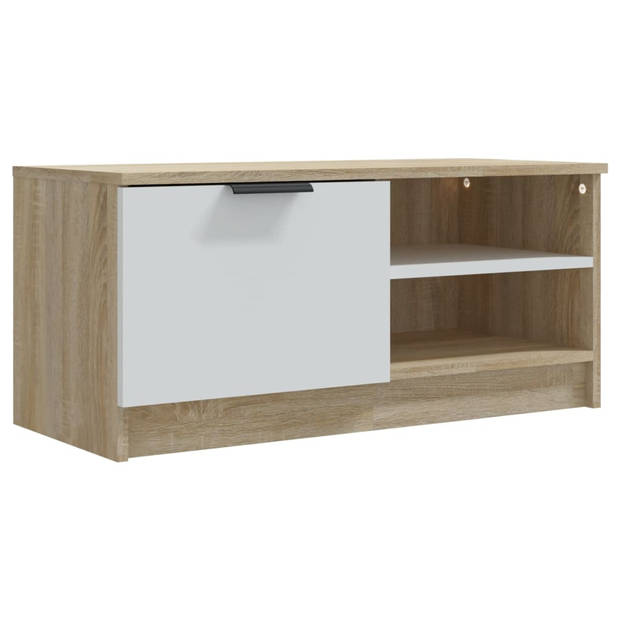 The Living Store TV-meubel Basic - 80 x 35 x 36.5 cm - wit en sonoma eiken