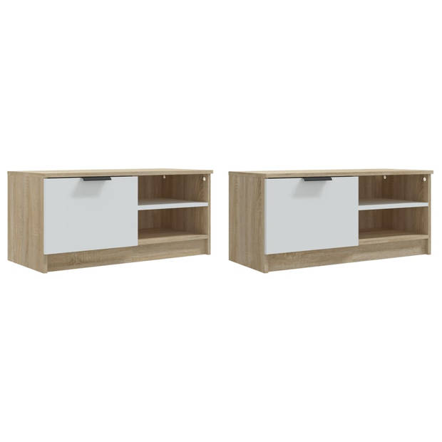 The Living Store TV-meubel Basic - 80 x 35 x 36.5 cm - wit en sonoma eiken