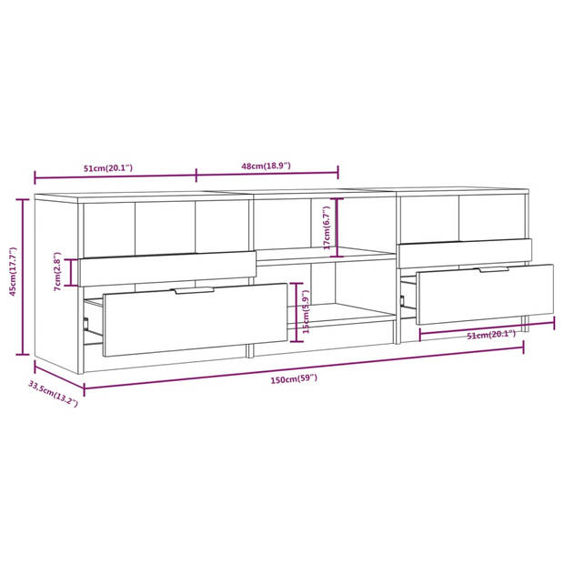 vidaXL Tv-meubel 150x33,5x45 cm bewerkt hout betongrijs