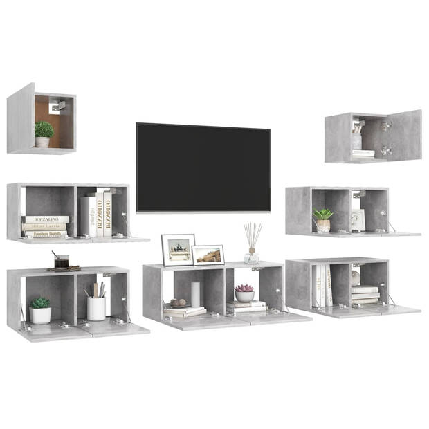 The Living Store televisiemeubelset Hangend - Spaanplaat - Betongrijs - 60x30x30 cm / 80x30x30 cm / 30.5x30x30 cm