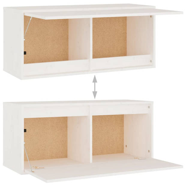 The Living Store Wandkasten - Massief grenenhout - Wit - Set van 3x 80x30x35cm - 1x 30x30x80cm