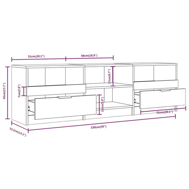 The Living Store TV-meubel - Trendy - TV-meubel - 150 x 33.5 x 45 cm - Grijs sonoma eiken