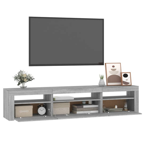 The Living Store TV-meubel - LED-verlichting - TV-meubel - Afmetingen- 195 x 35 x 40 cm - Kleur- grijs sonoma eiken -