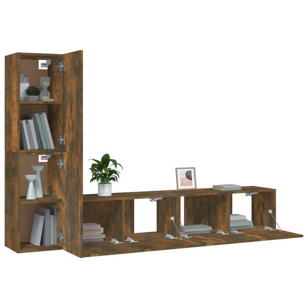 The Living Store Televisiemeubel Set - gerookt eiken - 2x 80 x 30 x 30 cm + 2x 30.5 x 30 x 60 cm