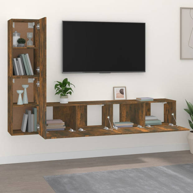 The Living Store Televisiemeubel Set - gerookt eiken - 2x 80 x 30 x 30 cm + 2x 30.5 x 30 x 60 cm