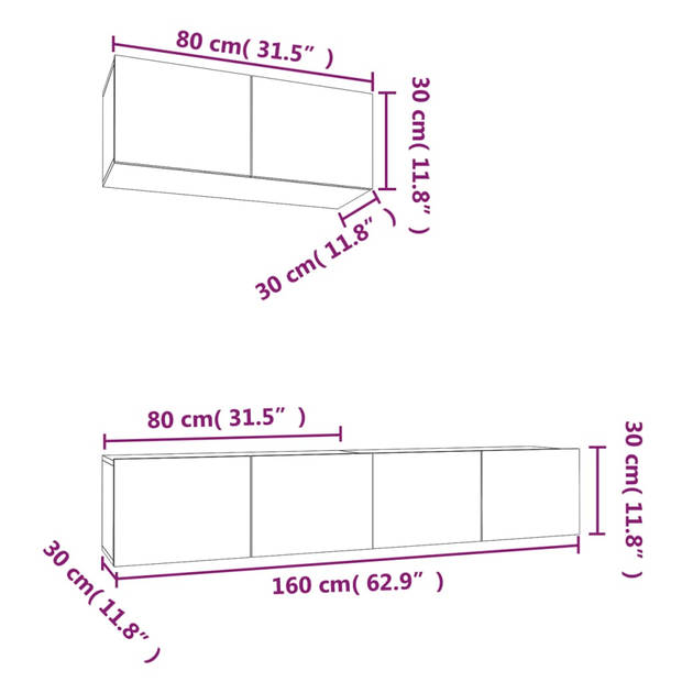 The Living Store TV-meubelset - sonoma eiken - 80x30x30 cm - 3 stuks